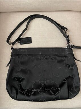 Coach Black Satin Signature Shoulder Bag